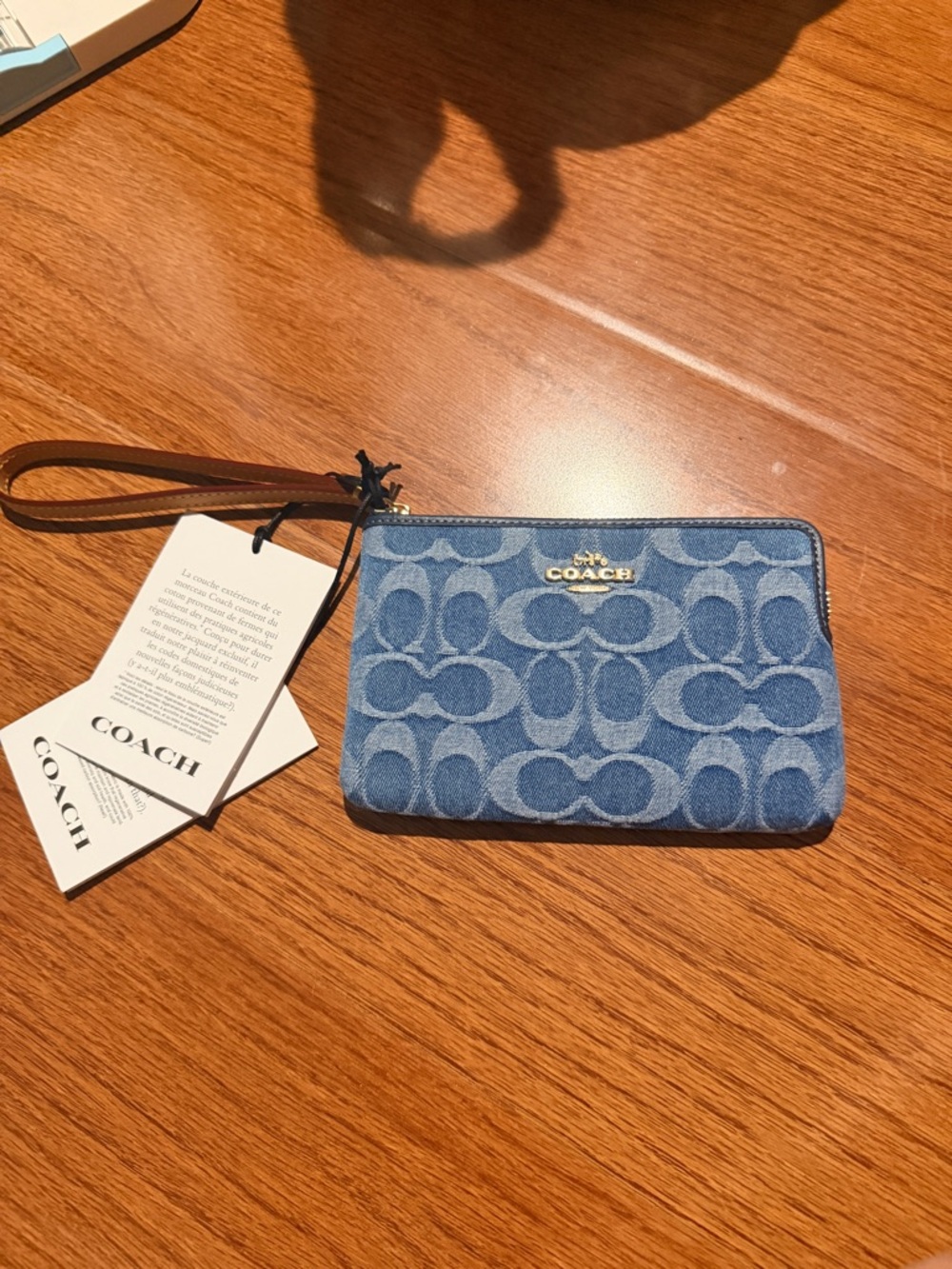Coach Blue Signature Wristlet with Leather Strap